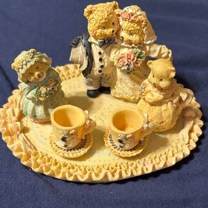 Charming Bear Figurine Set with Tea Cups